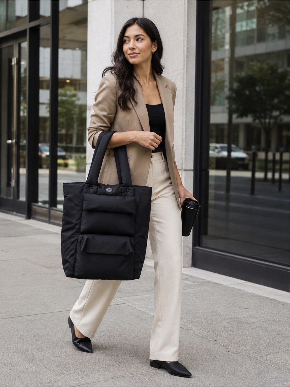 NWT Joan David Capri 18in Black Nylon Laptop Work Tote Bag MSRP $190 Travel Bag